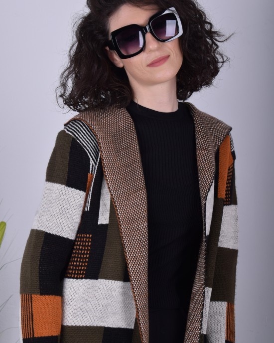 Kareli desen ara boy hırka
