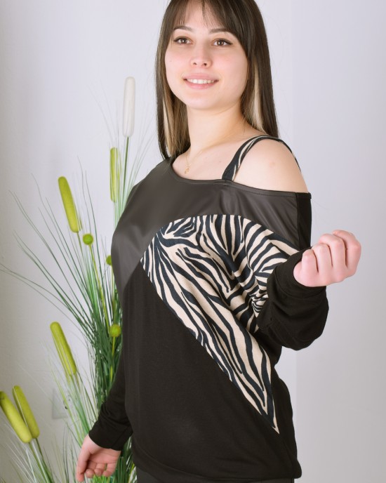 657  Vizon tek omuz askılı zebra triko